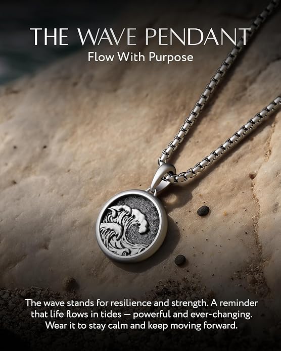 RTZN® Pendant Necklace for Men – Premium Stainless Steel Silver Pendant Necklace with 22" Chain – Waterproof & Non-Tarnish Small Pendants for Men – Bold Symbols of Strength & Legacy