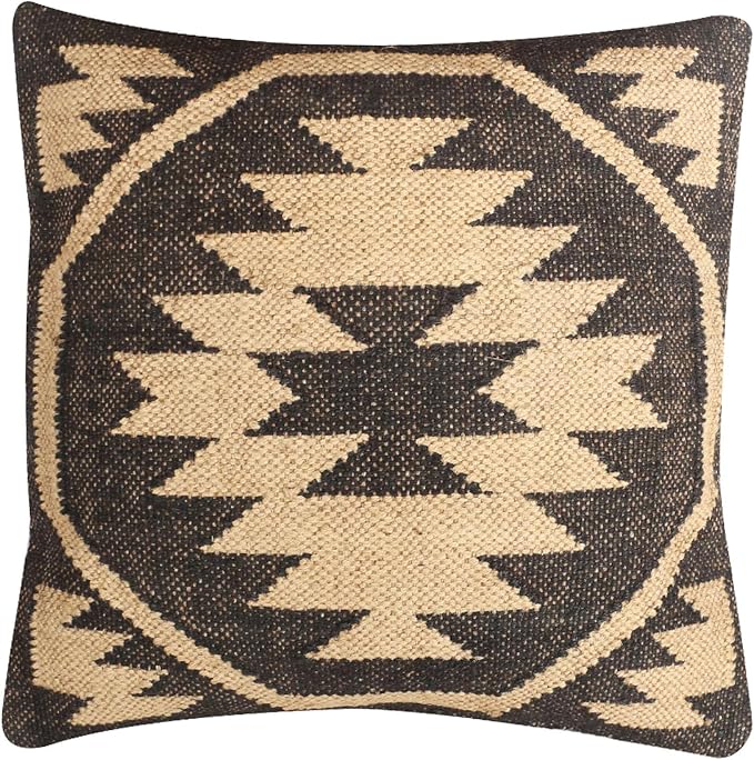 Set of 4 Geometric Wool Jute Square Throw Pillow Covers -Decorative 18 x 18 Inches Multicolour Cushion Covers Perfect for Sofa/Couch/Bed/Home/Outdoor/Car (Multicolour - 10)