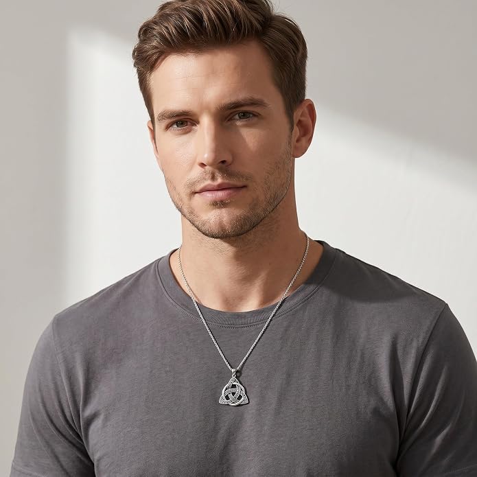 Celtic Necklace for men Sterling Silver Celtic Knot Triquetra Triangle Trinity Necklace Gift for Men