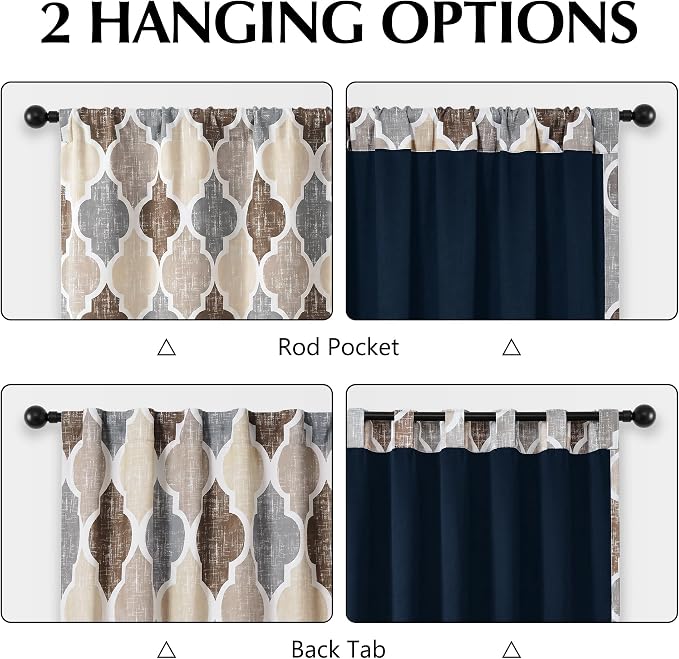 Beauoop Moroccan 100% Blackout Curtains Bedroom Brown Grey 50x84 2 Panels | Geometric Room Darkening Drapes for Living Room 84 Inch Long Thermal Insulated Soundproof Lattice Window Treatment Rod Pocket