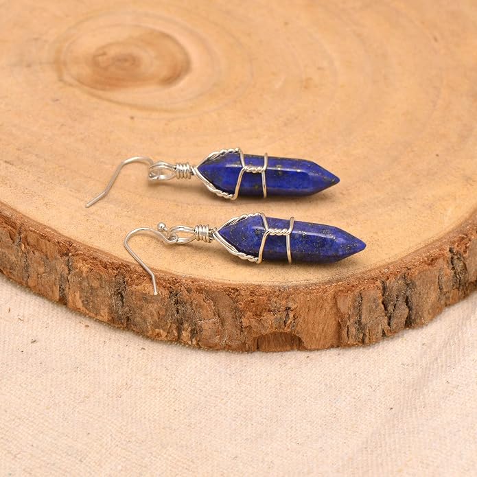 Polished Stone Wire Wrapped Point Crystal Earrings for Women Reiki Energy Healing