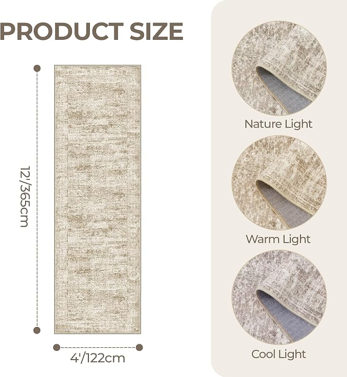 4x12 Runner Rug Non Slip,Washable Hallway Runner Rug,Brown | Area Rugs for Kitchen,Entryway,Bedroom,Bathroom,Nursery Room,Thin,Soft Runner Rug,Stain Resistant Indoor Carpet