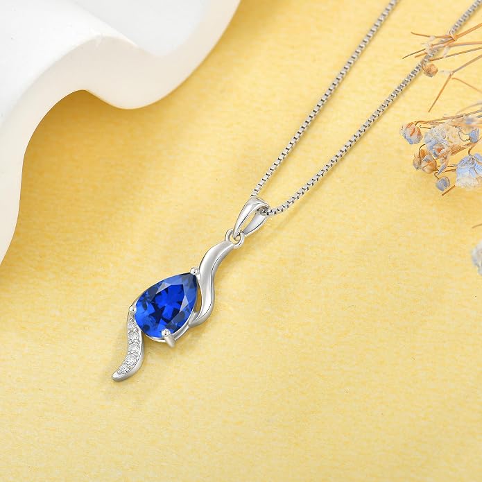 JO WISDOM Birthstone Necklace for Women Teardrop Cubic Zirconia Necklace 925 Sterling Silver Fine Jewelry Birthday Gifts for Women
