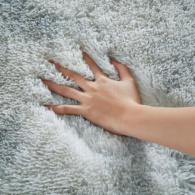 Floralux 9x12 Living Room Rug, Tie-Dyed Light Grey, Large Shag Bedroom Rugs, Soft Fluffy Shaggy Carpets