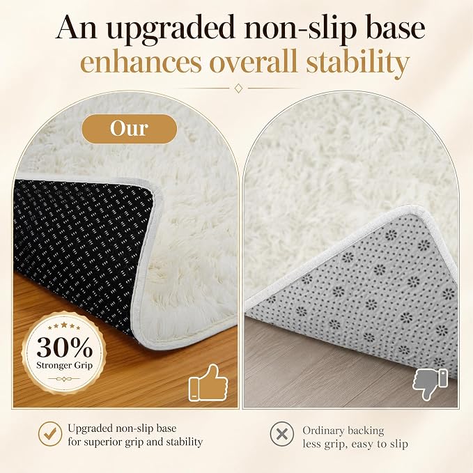 Area Rug for Living Room Bedroom: 6x9 White Soft Fluffy Shag Upgrade Non-Slip High Pile Carpet Large Fuzzy Plush Indoor Floor Decor Shaggy Rug for Kid Boys Girls Dorms Playroom Nursery Modern Home