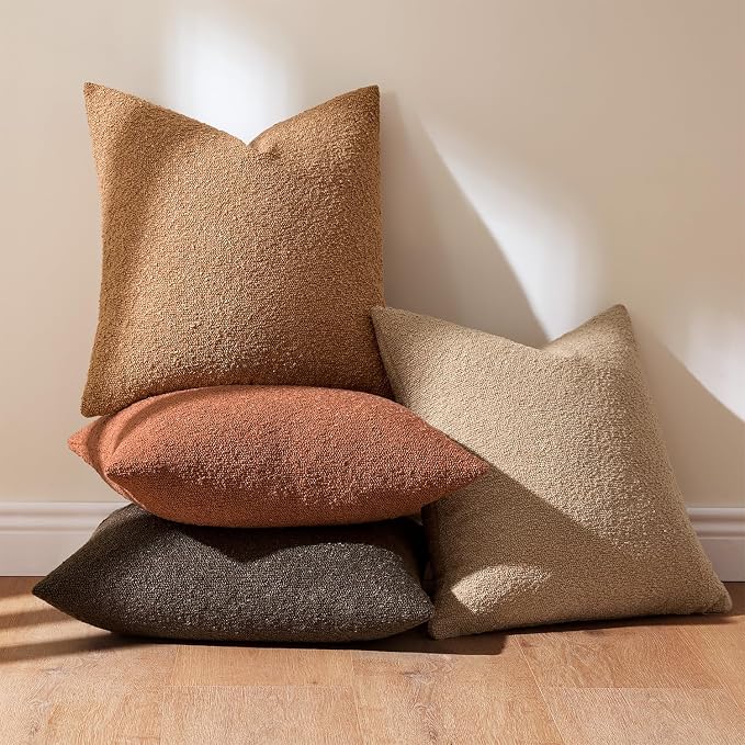 MIULEE Fall Decorative Boucle Throw Pillow Covers 20x20 Rustic Set of 4 | Textured Accent Pillow Cases Soft Couch Cushion Covers for Modern Farmhouse Boho Sofa Bed Livingroom Home Decor