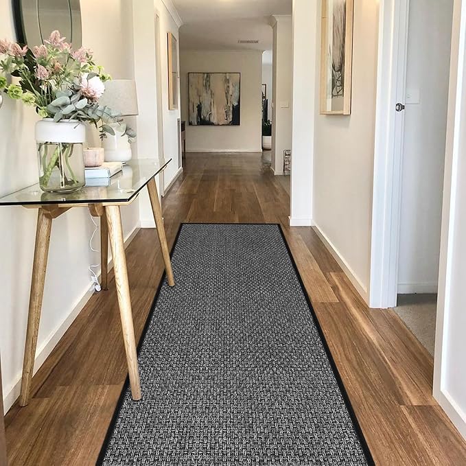 8ft Natural Jute Hallway Runner Rug Non Slip Washable, Rubber Backed Long Black Indoor Entryway Runner, Absorbent Kitchen Carpet Sink Rug