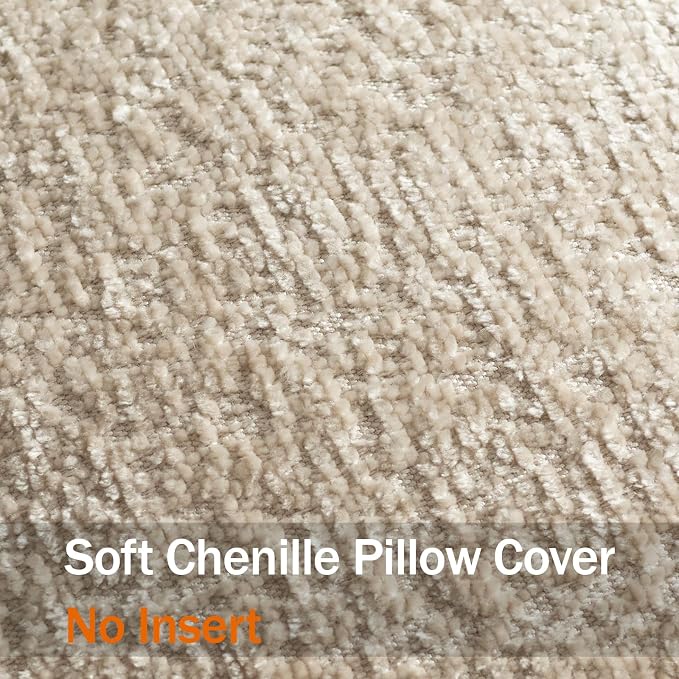 DEZENE Pack of 2 Tan Decorative Throw Pillow Covers 20x20 Cozy Soft Chenille Accent Vintage Square Couch Pillow Covers for Home Decor Bed Sofa Living Room