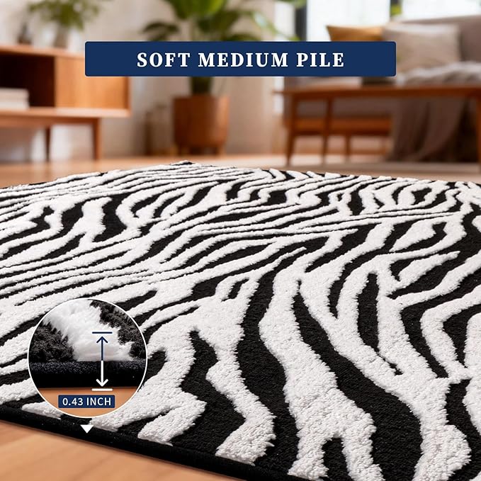 YIHOUSE 8x10 Ft Zebra Area Rugs, Abstract Modern Washable Black and White Striped Rug, Nonslip Non-Shedding Soft Carpet for Living Room Dining Room Office Playroom Home Decor