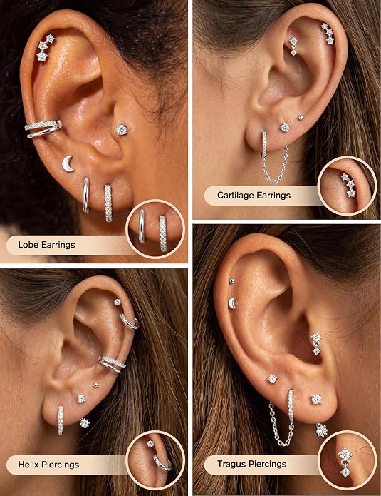 Florideco 14K Gold Plated Earrings for Women Hypoallergenic 20G Surgical Stainless Steel Flat Back Stud Earrings Dainty Stackable Earring Stacks Small Cartilage Earring Sets for Multiple Piercing