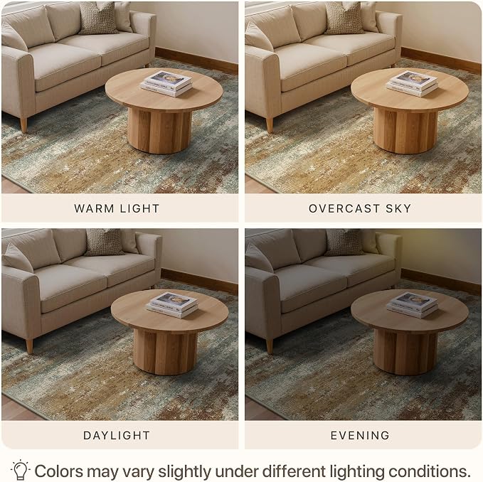 GENIMO Area Rug 5x7 Washable Abstract Modern Rug Non Slip, Throw Neutral Rugs Soft Large Carpet for Living Room Bedroom Dining Room, Low Pile Lightweight, Burnt Orange Brown Green Colorful