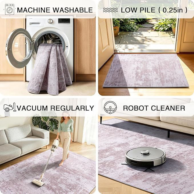 9x12 Area Rugs Living Room Rug Abstract Washable Rug Non-Slip Soft Low Pile Indoor Floor Stain Resistant Thin Carpet for Bedroom Dining Room Home Office Farmhouse Nursery - Navy Blue & Ivory 9' x 12'