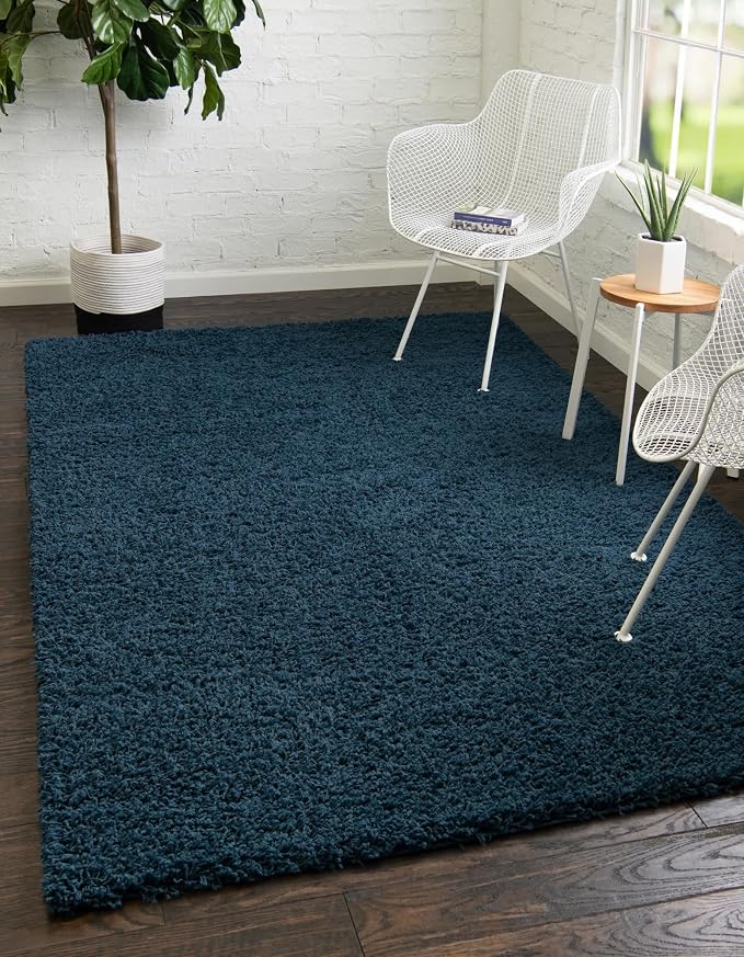 Unique Loom Solid Shag Collection Area Rug (5' 1" x 8' Rectangle, Sapphire Blue/ Navy Blue)