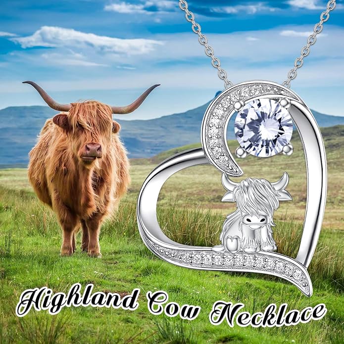 Highland Cow Gifts for Women 925 Sterling Silver Highland Cow Birthstone Necklace Fluffy Cow Jewelry Gifts Birthday Christmas