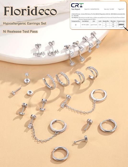 Florideco 14K Gold Plated Earrings for Women Hypoallergenic 20G Surgical Stainless Steel Flat Back Stud Earrings Dainty Stackable Earring Stacks Small Cartilage Earring Sets for Multiple Piercing