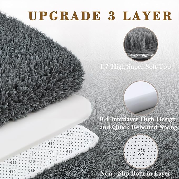 Rugs for Living Room 5x8, Alfombras para Salas Shag Large Plush Soft Area Rug, Shaggy Carpets for Bedroom,Boys Girls Home Decor Aesthetic(Dark Grey, 5 x 8 Feet)