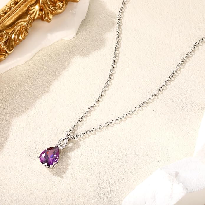 VOLUKA Created Opal/Amethyst/Mystic Topaz Pendant Necklace for Women,18K White/Rose Gold Plated Chain Wedding Engagement Jewelry Gift