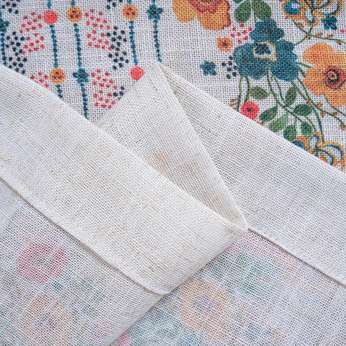 MYSKY HOME Boho Floral Curtains for Bedroom Linen Blended Semi Sheer Flower Curtains & Drapes 72 Inches Length 2 Panels Farmhouse Room Decor Style Back Tab for Dining Room, Yellow, 50" x 72"