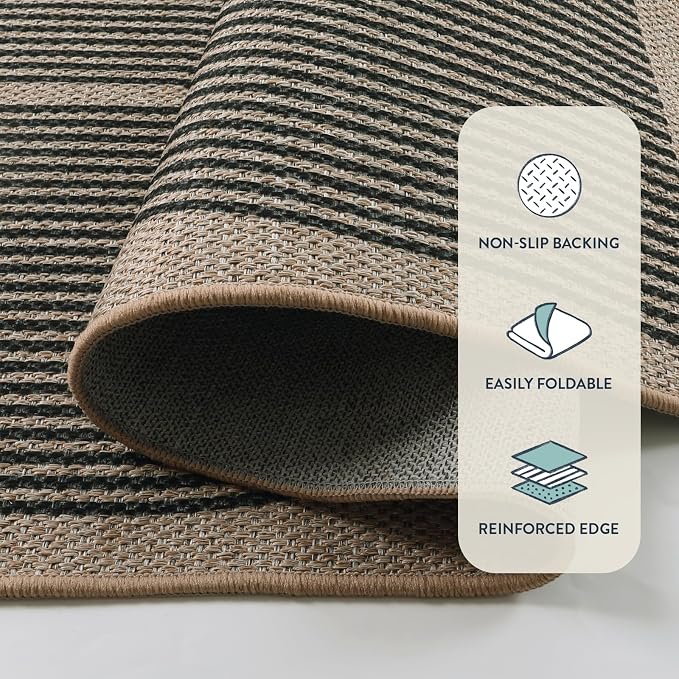 Lahome Modern Rainbow Easy Jute Rug, Washable Rugs 5x7 for Living Room Bedroom Black Farmhouse Indoor Outdoor Patio Carpet, Contemporary Natural Throw Mat Non Slip Carpet for Office RV
