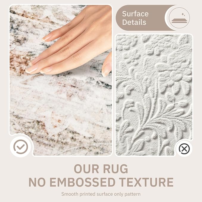 Soalmost 8x10 Area Rugs for Living Room, Washable Bedroom Soft Rug Taupe | Vintage Floral Stain Resistant Non-Slip Low Pile Throw Large Carpet for Dining Room Kitchen Home Office Nursery 8'x10'