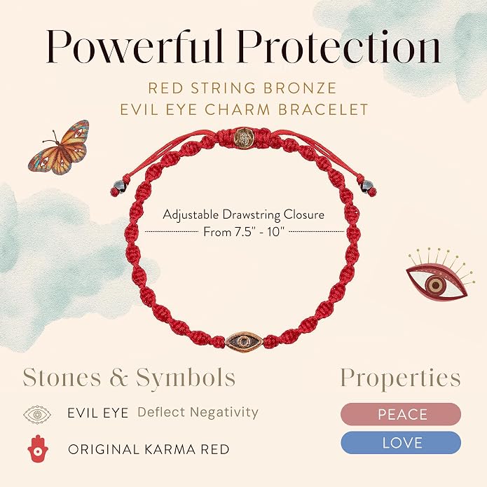 KARMA AND LUCK Guardian of Blessing, Men's Red String Bronze Charm Bracelet, Handmade in Bali for Protection, Adjustable Size