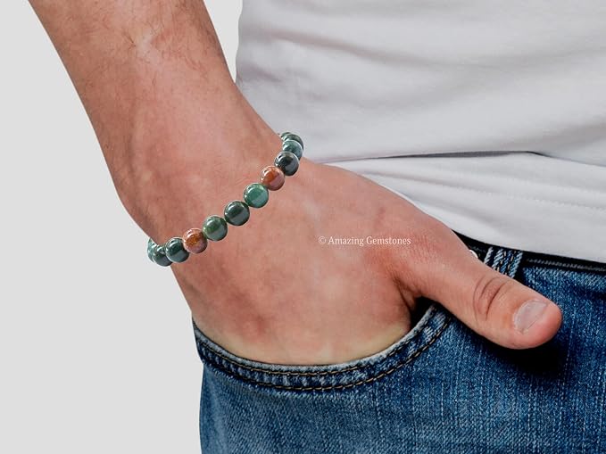 Amazing Gemstone Bloodstone Bracelet for Women Men's Gifts - Protection Healing Crystal Bracelet - 8mm Gemstone Beaded Adjustable Bracelet Pulseras para Hombres Mujer Stocking Stuffers