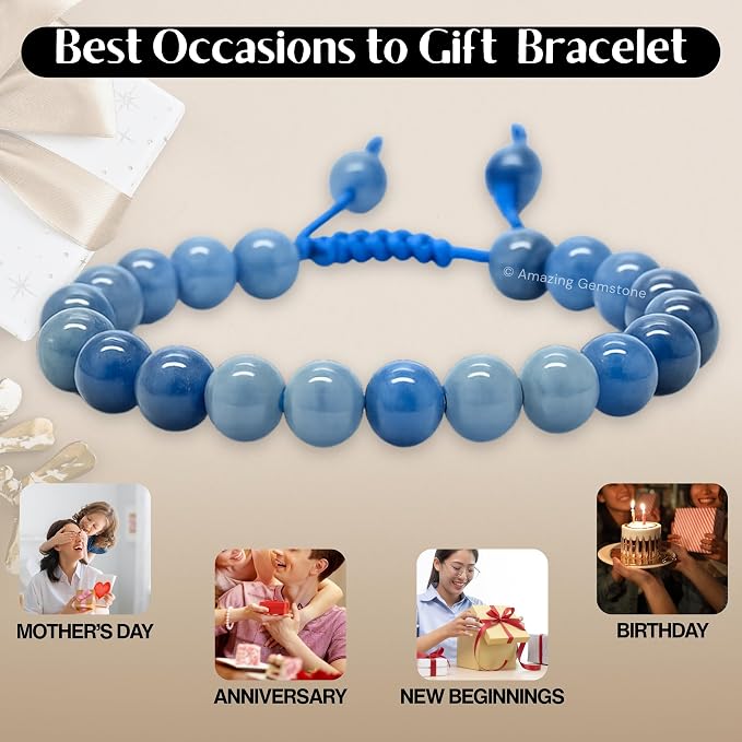 Amazing Gemstone Blue Aventurine Bracelet for Women Men's Gifts - Protection Healing Crystal Bracelet - 8mm Gemstone Beaded Adjustable Bracelet Pulseras para Hombres Mujer Stocking Stuffers