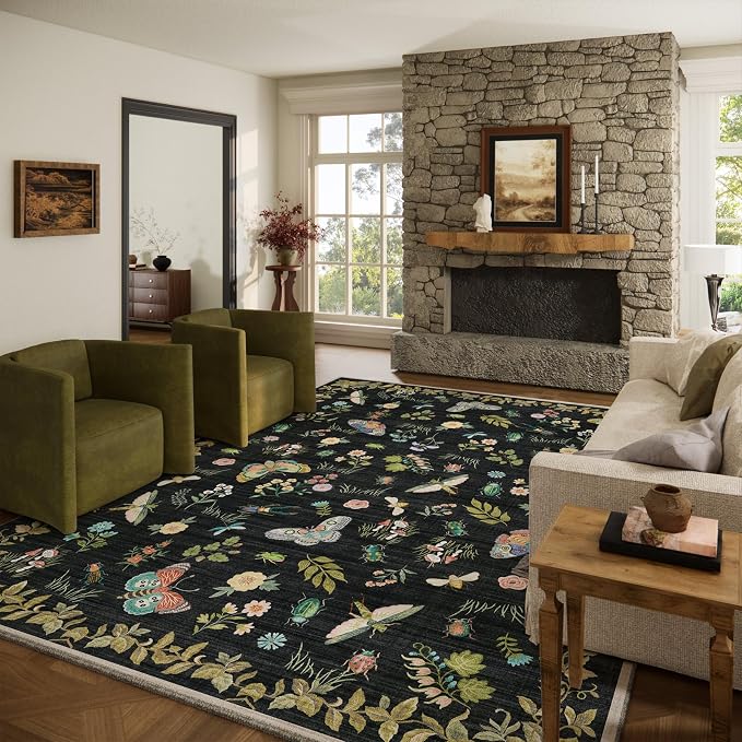 Washable Area Rug for Living Room: 8x10 Area Rugs Vintage Rugs Stain Resistant Non Slip Low Pile Lightweight Soft Carpet for Bedroom Kitchen Dining Room Nursery Kids Room Farmhouse Home Office