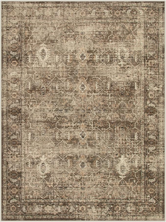 Lahome Margot Vintage 9x12 Washable Brown Rugs for Living Room Bedroom, Boho Dining Room Rugs for Under Table, Soft Non Slip Indoor Throw Carpet for Home Office Playroom (9x12ft,Brown)