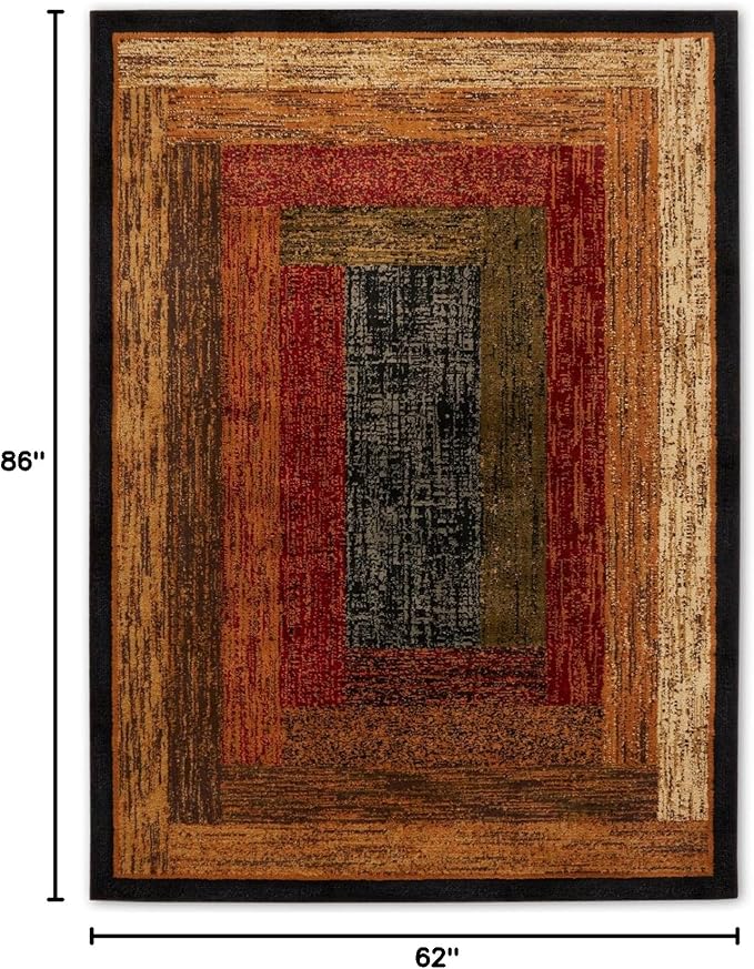 Home Dynamix Vega Modern Area Rug, Geometric Black/Brown/Red 5'2"X7'2"