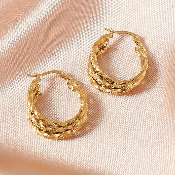 18K Gold Plated Hoop Earrings for Women Chunky Huggie Earrings Minimalist Gold Jewelry Valentine's Day Gift for Girlfriend Wife