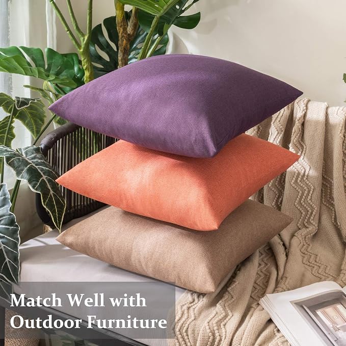 MIULEE Pack of 2 Decorative Outdoor Solid Waterproof Throw Pillow Covers Faux Linen Garden Farmhouse Cushion Cases for Patio Tent Balcony Couch Sofa 20x12 Inch Purple