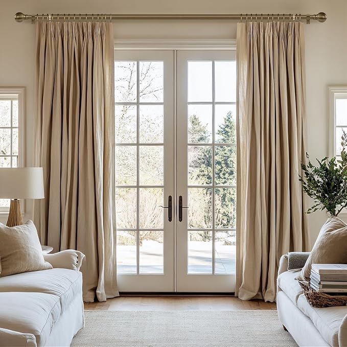 Antique Bronze Curtain Rods for Windows 66 to 120 Inch 1" Diameter | Heavy Duty Brass Window Curtain Rod with Metal Finials for Living Room Bedroom Farmhouse