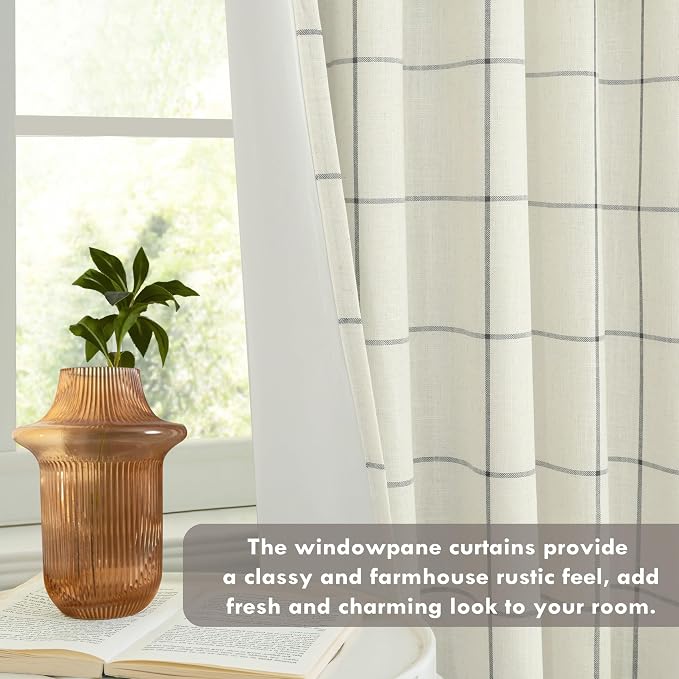 DriftAway 100% Blackout Plaid Linen Curtains 72 Inches Long 2 Panels Black | 100% Blackout, Linen Texture, Plaid Pattern, Two Layers, Rod Pocket & Back Tab, Bedroom Living Room Use, Luxury Appearance