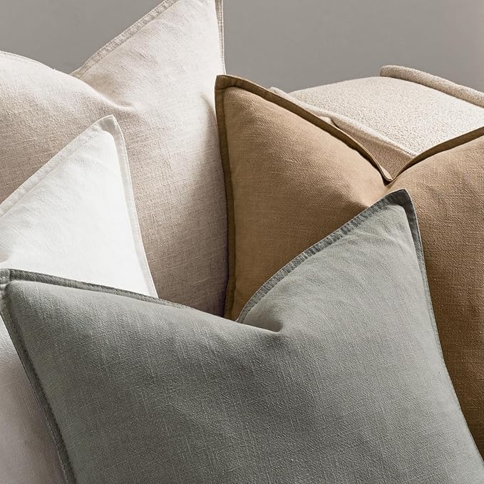 MIULEE Neutral Boho Linen Decorative Pillow Covers 16x16 Inch Pack of 4 | Natural Throw Pillow Covers Soft Farmhouse Couch Pillowcases Modern Home Decors for Living Room Bed Sofa