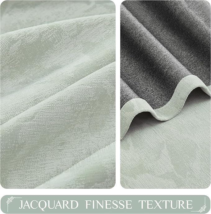 Beauoop Green Floral Jacquard Blackout Curtains for Bedroom 52x90 2 Panels | Flower Chenille Room Darkening Drapes for Living Room 90 Inch Long Thermal Insulated Soundproof Window treatment Grommet