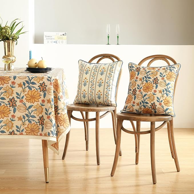 ISAENNE Designer Elegant Linen Throw Pillow Cover,Set of 4-Estevan Set | French Cottage Pillow Cover,Concealed Zipper,Floral Pattern,Sofas,Bedroom,Living Room,Lounge Chairs,All Season Home Decor