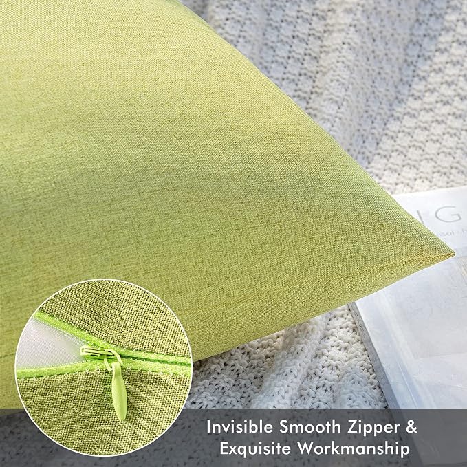 MIULEE Pack of 2 Decorative Outdoor Solid Waterproof Throw Pillow Covers Spring Faux Linen Garden Farmhouse Cushion Cases for Patio Tent Balcony Couch Sofa 16x16 Inch Moss Green
