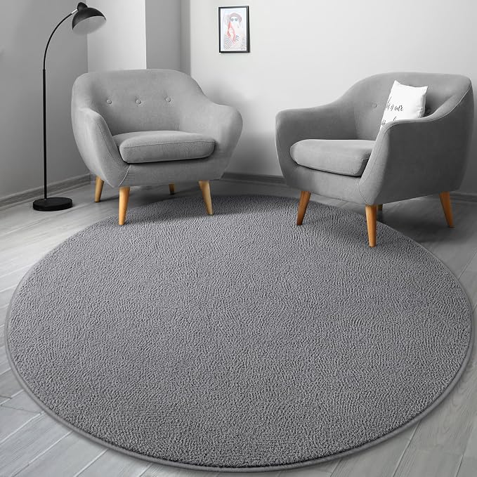 Gifeas Ultra Soft Round Area Rugs for Living Room Bedroom, 5x5 Feet Grey Thickened Memory Foam Modern Indoor Circle Carpets, Non-Slip Comfy Circular Rug for Boys Girls Nursery Room Home Decor