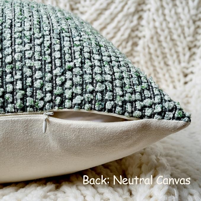 DEZENE Striped Throw Pillow Covers 12x20 Set of 2 Green Textured Polyester Chic Morden Boho Accent Farmhouse Rectangular Lumbar Decorative Couch Pillow Covers for Home Decor Bed Sofa Living Room