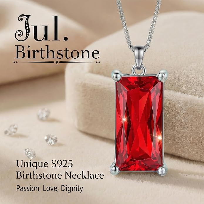 8mm x 16mm Square Birthstone Pendant Necklace – Fashion charming Sterling Silver Gift for women