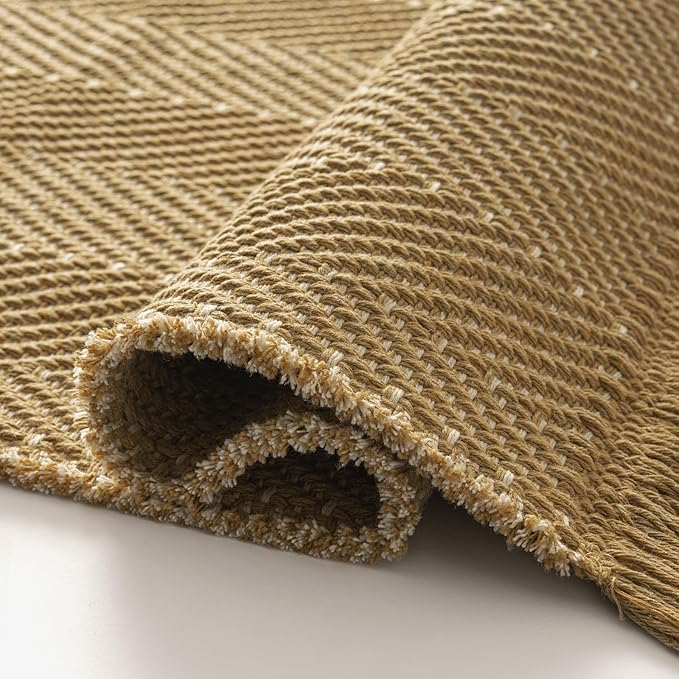 9x12 Washable Boho Area Rug with Tassels for Living Room Yellow Beige | Vacuum Friendly, Machine Washable, Non-Slip Rug, Modern Farmhouse Neutral Decor Carpet, Bedroom Dining Room Office Kitchen
