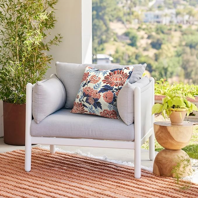 Outdoor 20x20 Inch Throw Pillows with Inners, Square Pillows Decorative Set of 2 for Home Garden Furniture, Red Chrysanthemum
