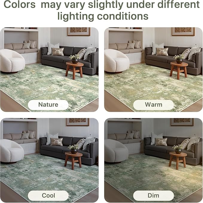 GENIMO Runner Rug Non Slip 2'6"x8', Washable Rug Runner for Hallways Kitchen, Abstract Modern Kitchen Rugs, Low Pile Lightweight Carpet Runners for Entryway, Bedroom, Laundry, Light Green