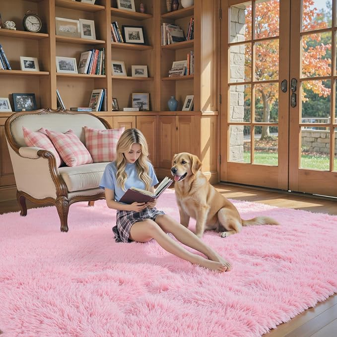Rugs for Living Room 5x8, Alfombras para Salas Fluffy Shag Large Fuzzy Plush Soft Area Rug, Shaggy Carpets for Bedroom, Kids Boys Girls Home Decor Aesthetic(5 x 8, Pink)