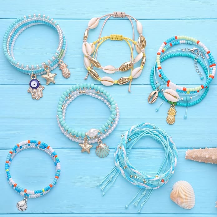 Junkin Boho Beaded Anklets for Women Girls African Multicolor Layered Ankle Bracelet adjustable Summer Hawaii Beach Foot Chain