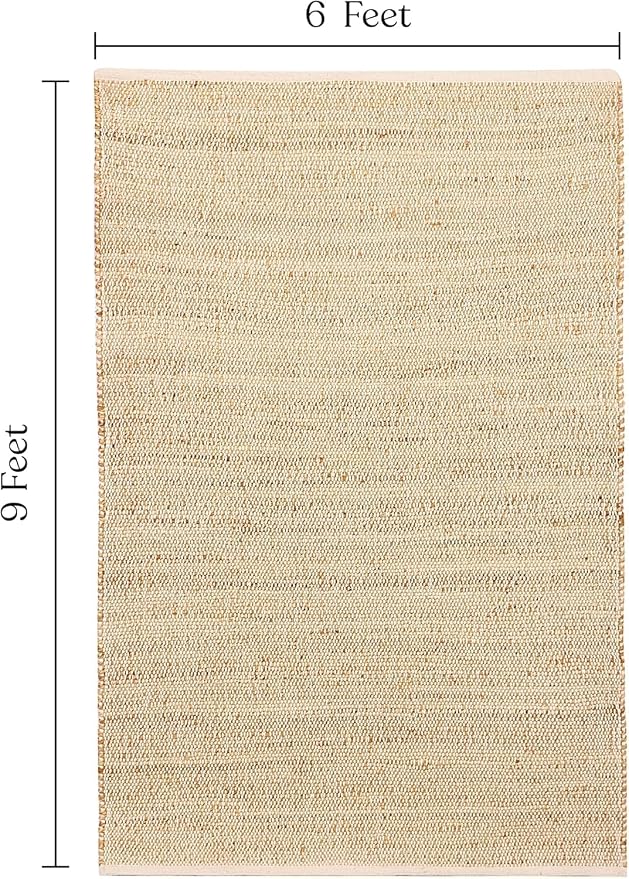 Handwoven Jute and Cotton Area Rug - Natural Rug, Farmhouse Accent Rug for Living Room, Bedroom, or Entryway - Sustainable, Flatweave - (6x9 Natural)