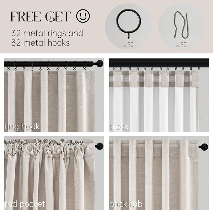 Topfinel Linen Beige Blackout Curtains 84 Inch Long 2 Panels,Linen Blend Aesthetic Heat and Cold Blocking Thermal Drop Cloth Traverse Curtains for Living Room Bedroom,Oatmeal