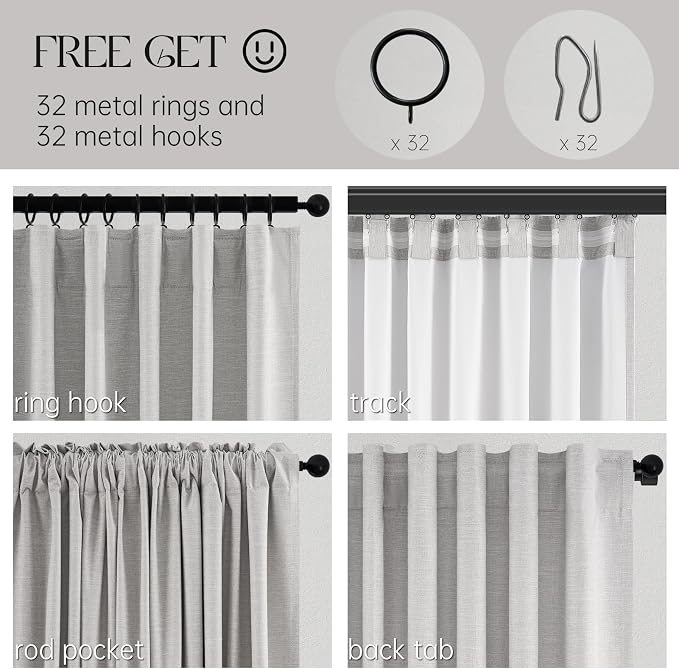Topfinel Grey Beige Extra Long 132 Inch 100% Blackout Curtains for Livingroom Neutral Modern Linen Blend Curtain Drapes Sound Proof Drapes Privacy Ceiling Track Villa Bedroom 11Ft(W52 xL132 2 Panels)