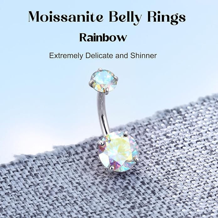 GEMQUEEN Moissanite ＆ G23 TItanium Belly Button Ring 18K Gold Plated Hypoallergenic Internally Threaded Belly Rings 14G Navel Piercing Jewelry For Women Men D Color VVS1 Clarity Brilliant Cut